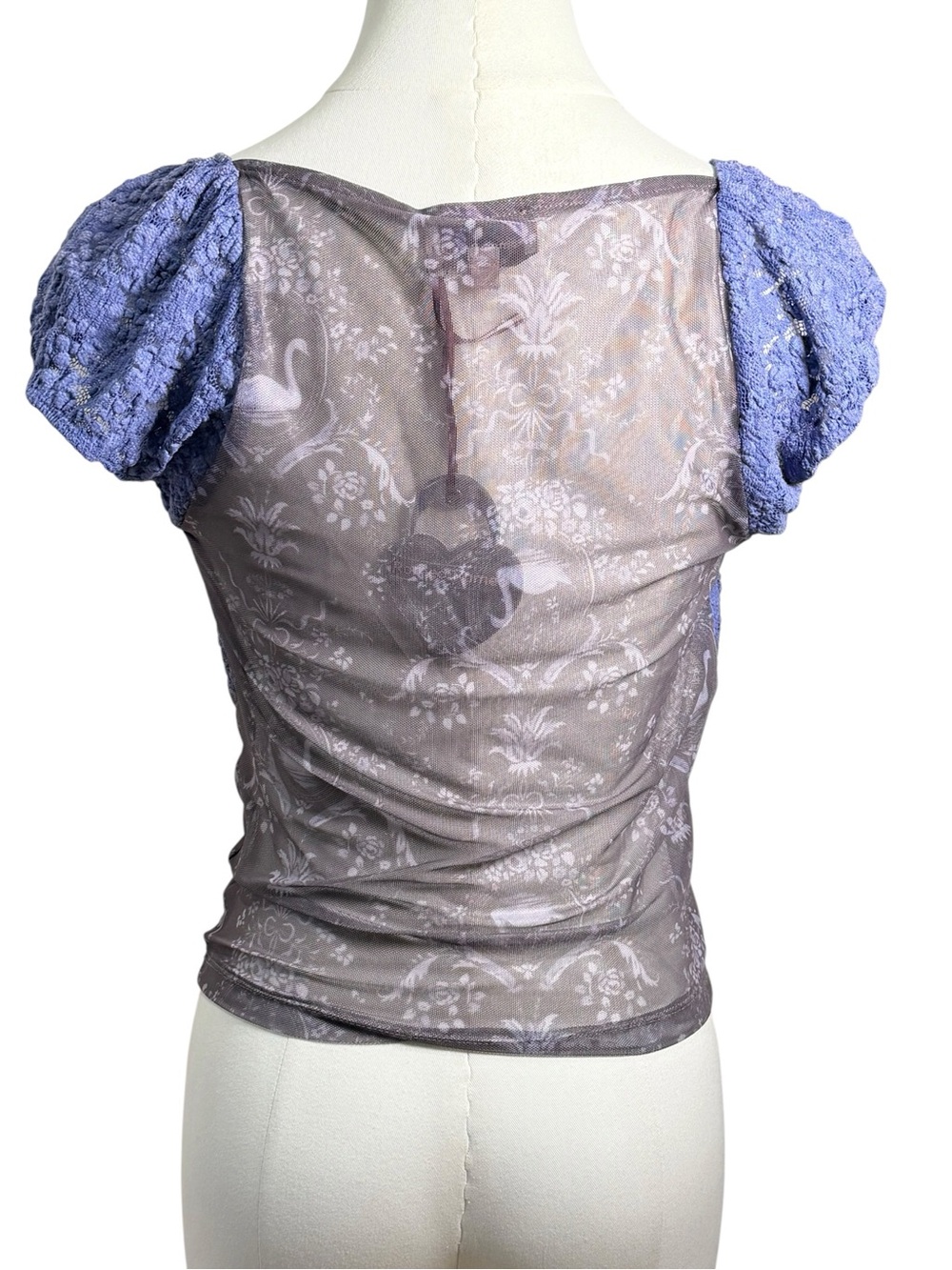NWT - Romeo Romeo Clementine Sheer Lace Puff Sleeve Top Toile Print Medium - Picture 5 of 10